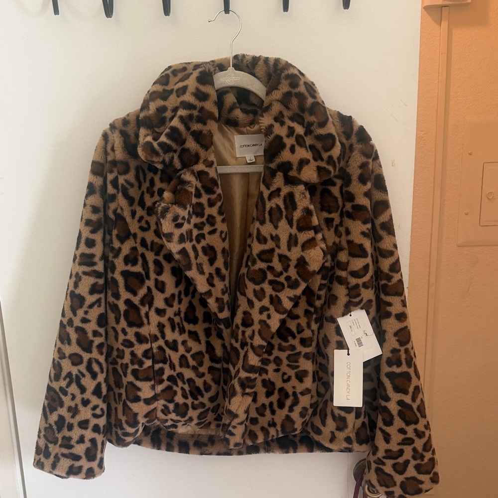 Zara Brown Leopard Faux Fur Teddy Jacket